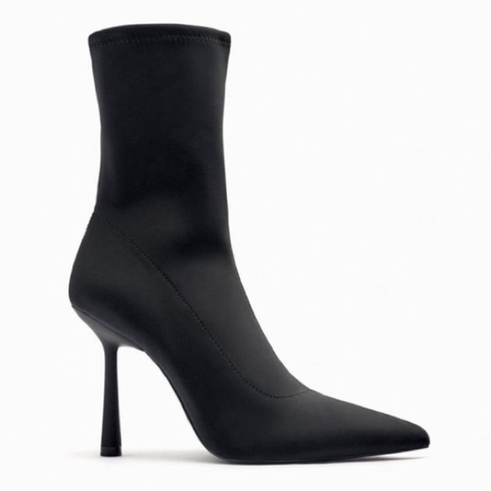 Zara Black Nylon Heeled Pointed Toe Ankle Boots Size 11